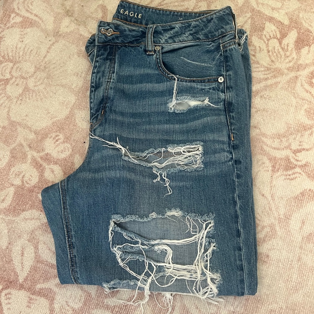 American Eagle Outfitters Ripped Blue Straight Leg Jeans “Tomgirl” - Picture 4 of 6